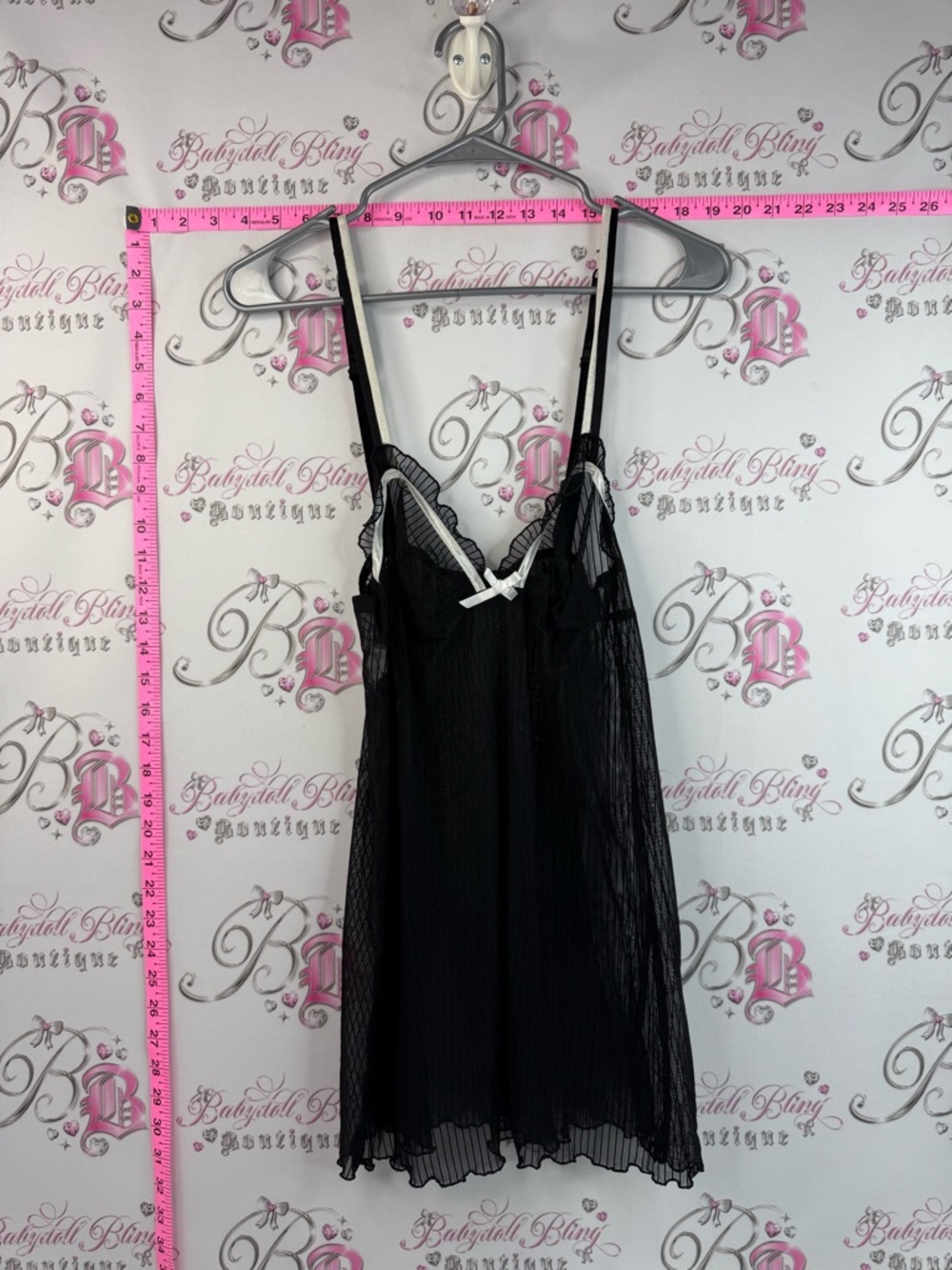 Allumette Sheer Lace-Trim Chemise with Contrast Bow Black Soft for sleep wear